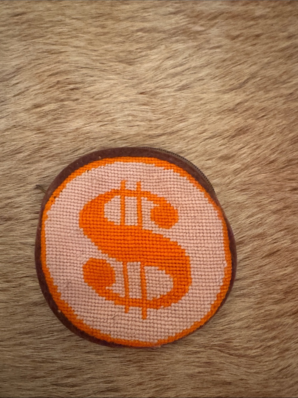 Jonathan Adler Orange and Pink Dollar Coin Needlepoint Card Holder